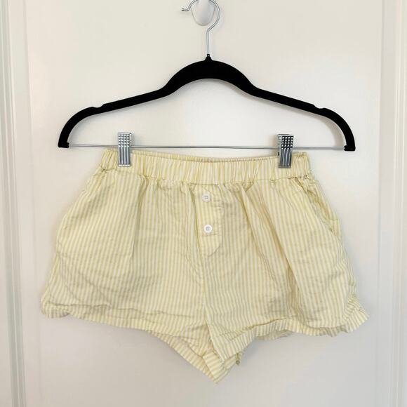 Edikted Pants - Edikted Cotton Boxer Style Shorts White Yellow XS